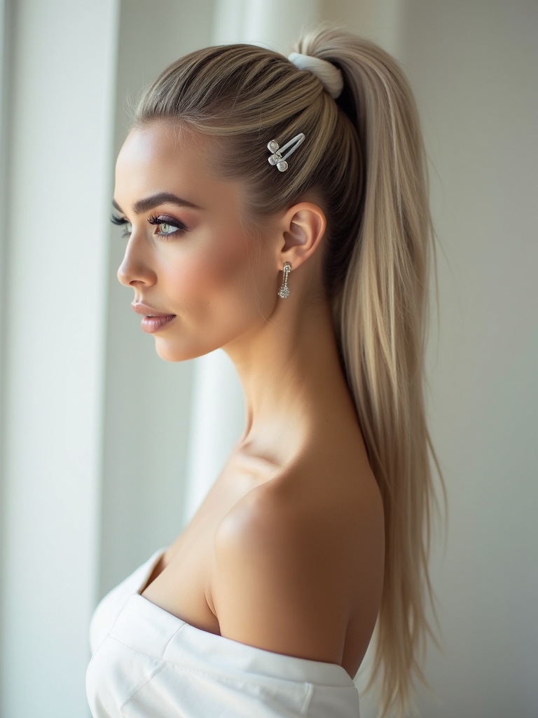 sleek double clip ponytail style