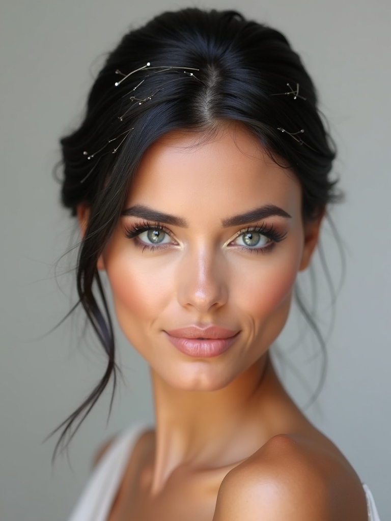 sleek hair with metallic pins