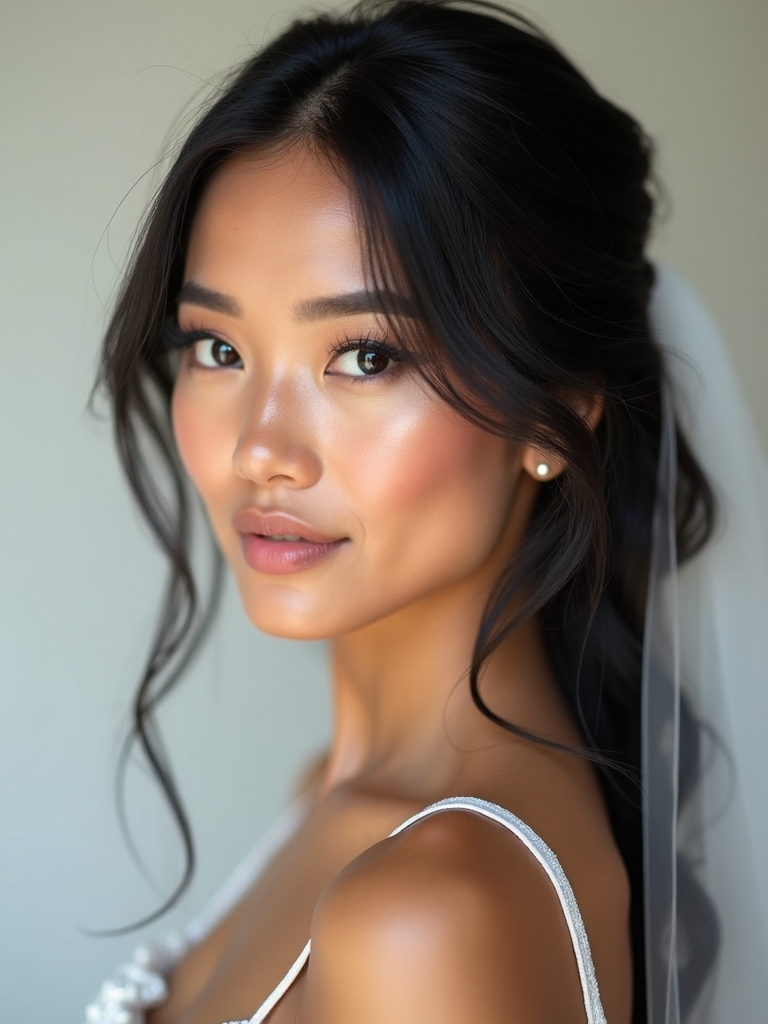 sleek hairstyle with ethereal veil