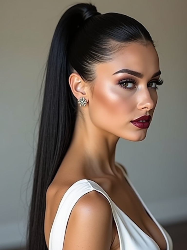 sleek mirror polished ponytail elegance