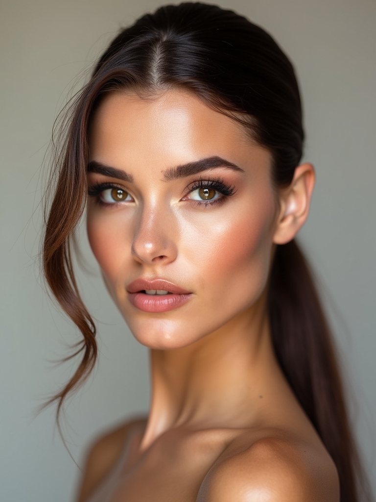 sleek ponytail brunette elegance