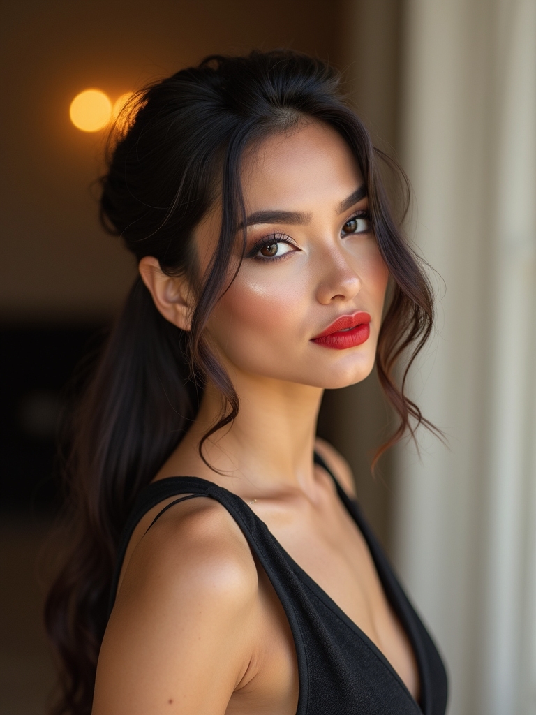 sleek ponytail with tendrils