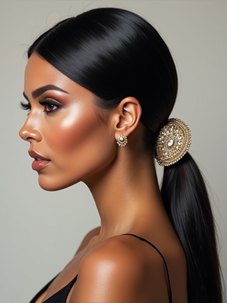 sleek ponytails with accessories