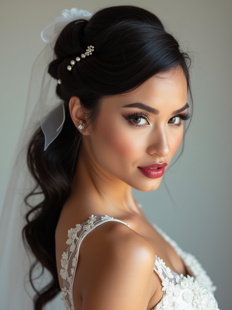 sleek ponytails with embellishments