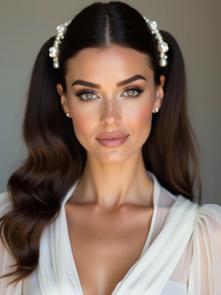 sleek ponytails with pearls