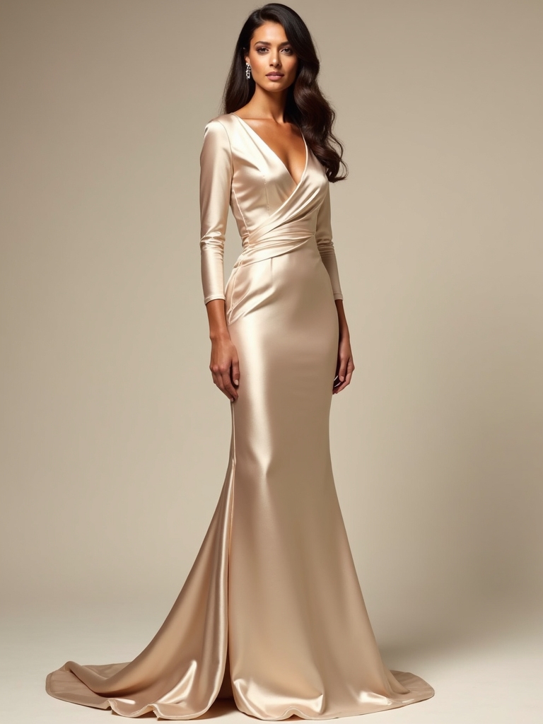 sleek satin long sleeve gowns