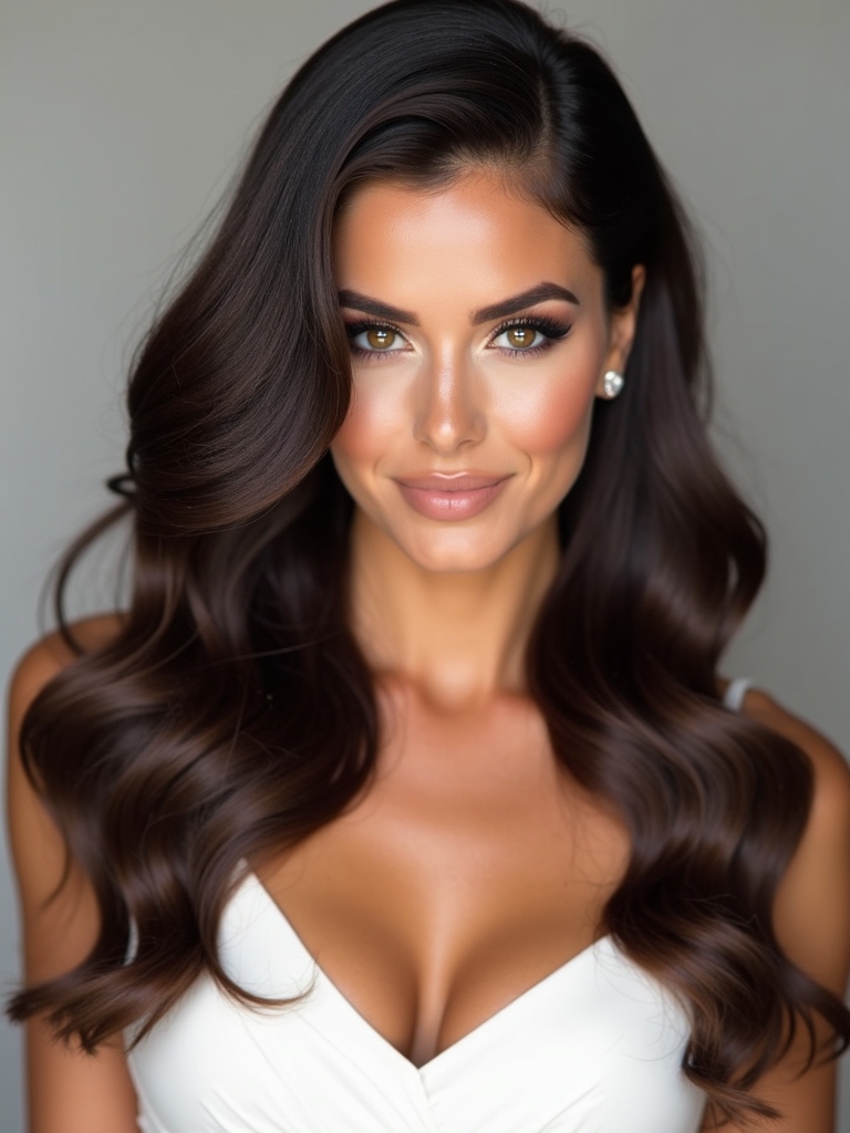 sleek side swept bridal waves