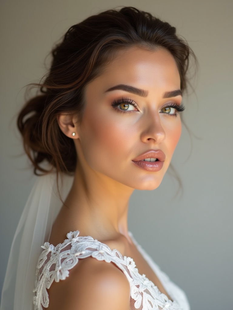 sleek topknot with veil