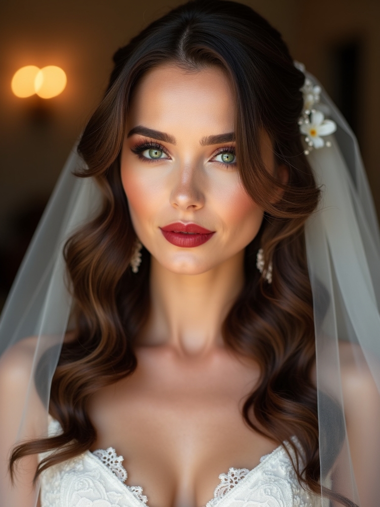 soft curls and mantilla