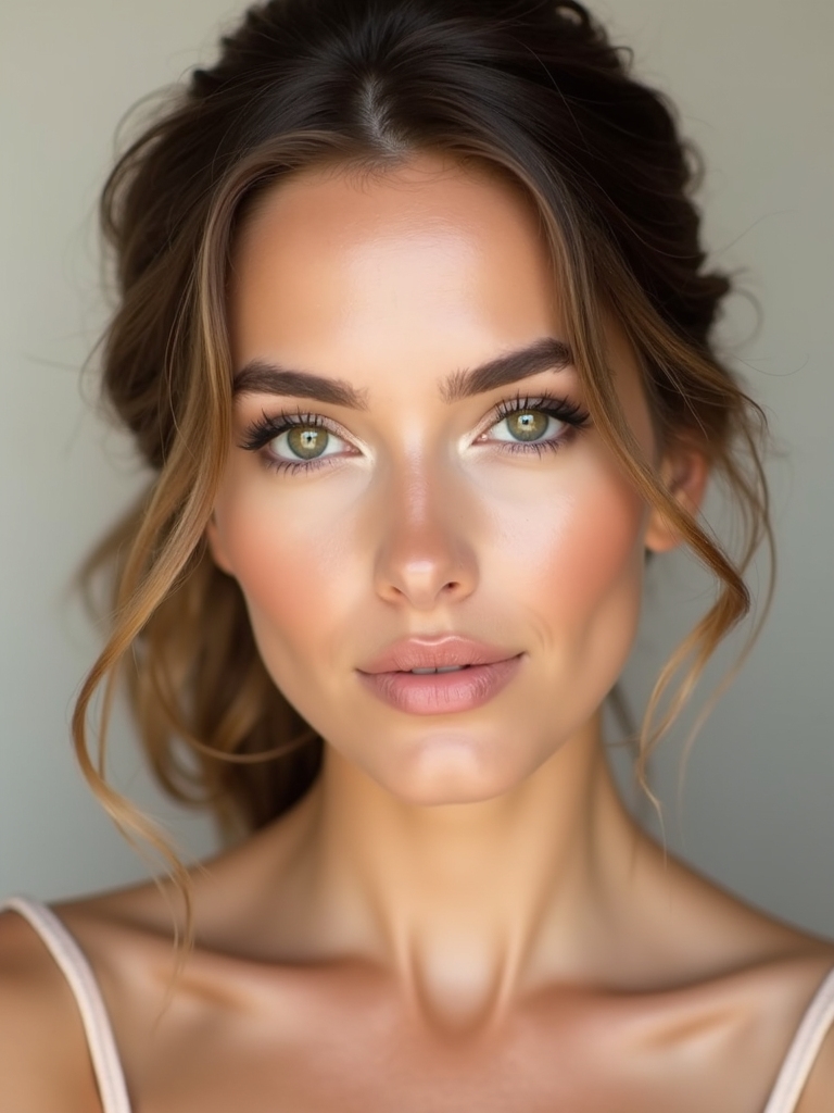 soft taupe enhances green eyes