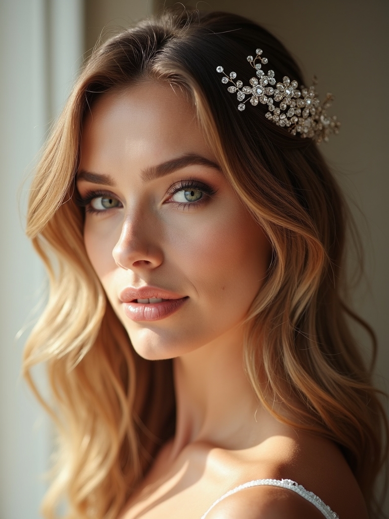 sparkling half up waves comb